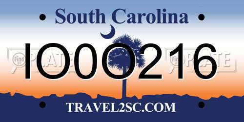 IO0O216 South Carolina License Plate