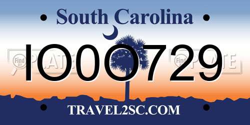 IO0O729 South Carolina License Plate