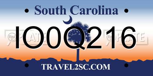 IO0Q216 South Carolina License Plate