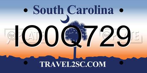 IO0Q729 South Carolina License Plate