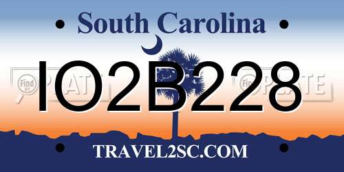 IO2B228 South Carolina License Plate