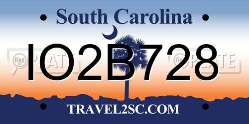 IO2B728 South Carolina License Plate
