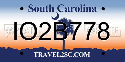 IO2B778 South Carolina License Plate