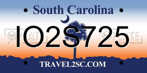 IO2S725 South Carolina License Plate