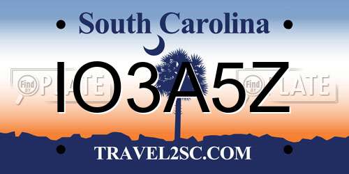 IO3A5Z South Carolina License Plate