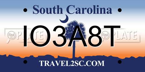 IO3A8T South Carolina License Plate