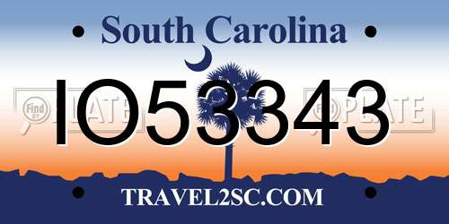 IO53343 South Carolina License Plate