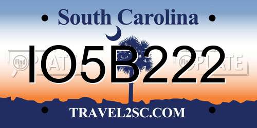 IO5B222 South Carolina License Plate