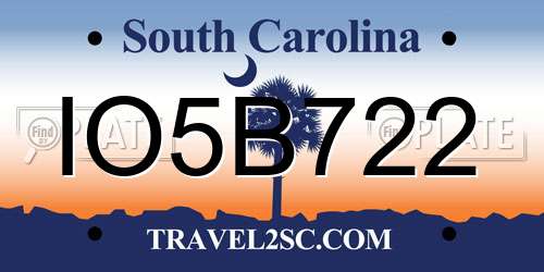 IO5B722 South Carolina License Plate
