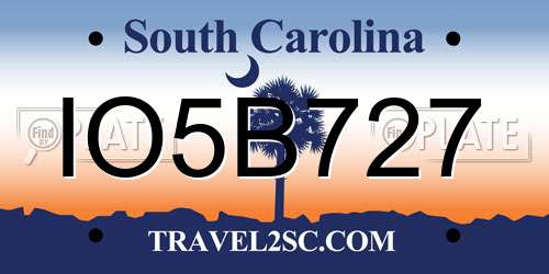 IO5B727 South Carolina License Plate