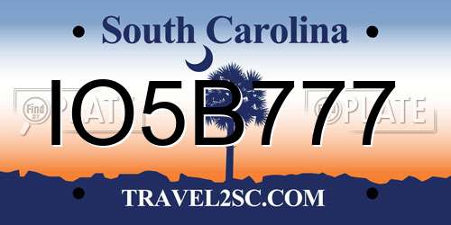 IO5B777 South Carolina License Plate