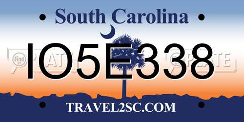 IO5E338 South Carolina License Plate