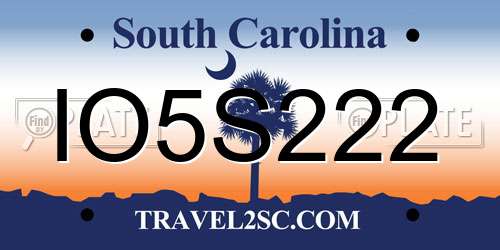 IO5S222 South Carolina License Plate