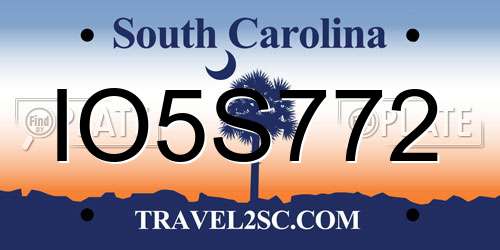 IO5S772 South Carolina License Plate