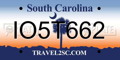 IO5T662 South Carolina License Plate