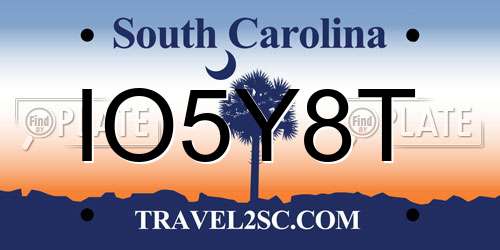 IO5Y8T South Carolina License Plate