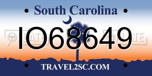 IO68649 South Carolina License Plate