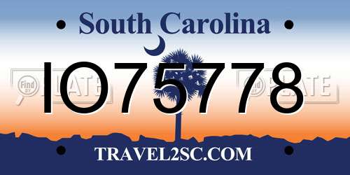 IO75778 South Carolina License Plate