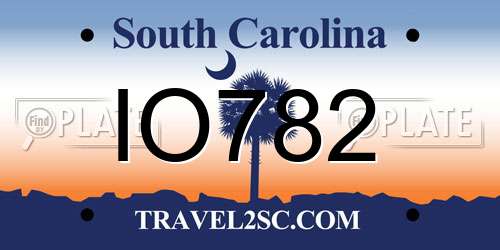 IO782 South Carolina License Plate