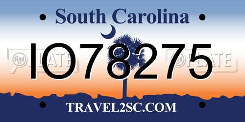 IO78275 South Carolina License Plate