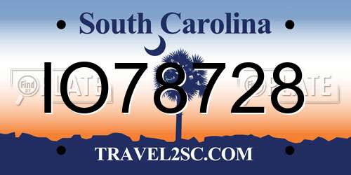 IO78728 South Carolina License Plate
