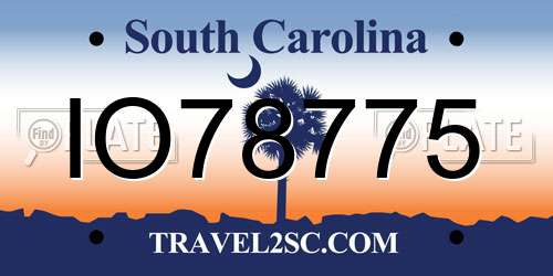 IO78775 South Carolina License Plate