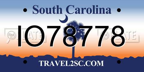 IO78778 South Carolina License Plate