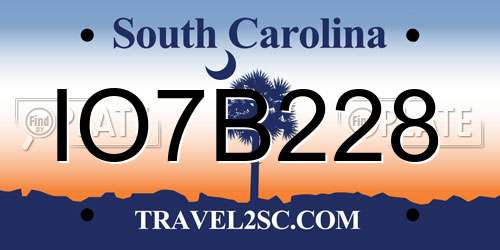 IO7B228 South Carolina License Plate