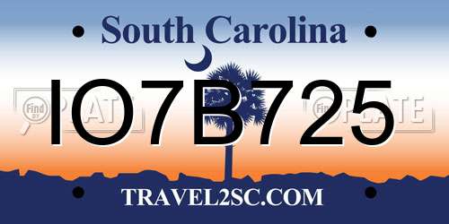 IO7B725 South Carolina License Plate