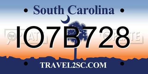 IO7B728 South Carolina License Plate