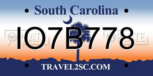 IO7B778 South Carolina License Plate