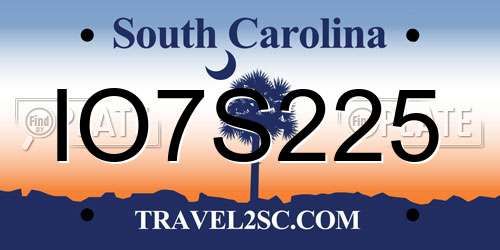 IO7S225 South Carolina License Plate