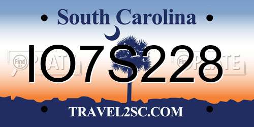 IO7S228 South Carolina License Plate