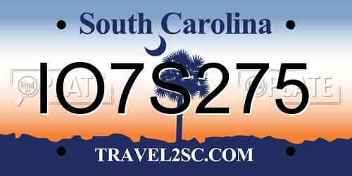 IO7S275 South Carolina License Plate