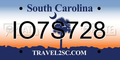 IO7S728 South Carolina License Plate