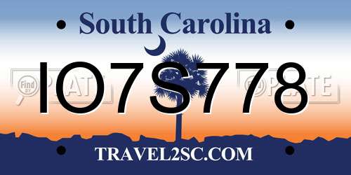 IO7S778 South Carolina License Plate