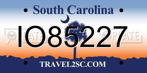 IO85227 South Carolina License Plate