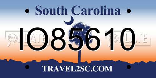 IO85610 South Carolina License Plate