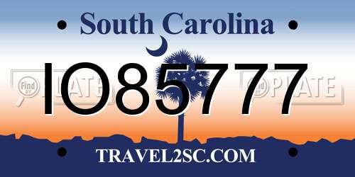 IO85777 South Carolina License Plate