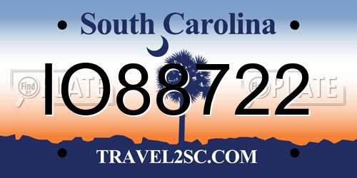 IO88722 South Carolina License Plate