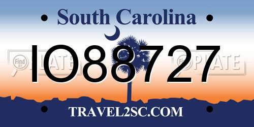 IO88727 South Carolina License Plate