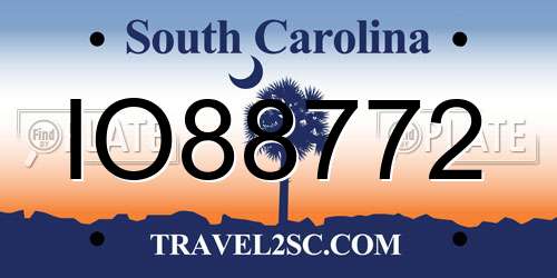 IO88772 South Carolina License Plate