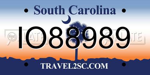 IO88989 South Carolina License Plate
