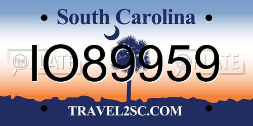 IO89959 South Carolina License Plate