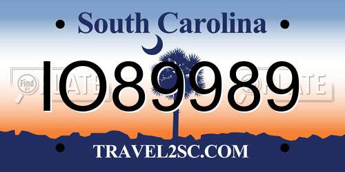 IO89989 South Carolina License Plate