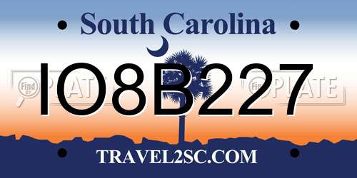 IO8B227 South Carolina License Plate