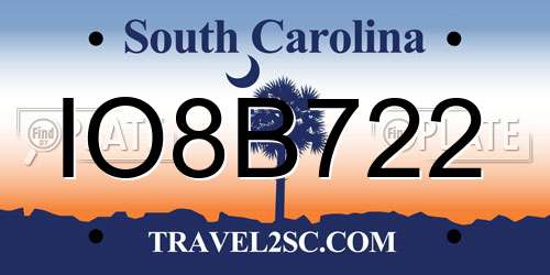 IO8B722 South Carolina License Plate