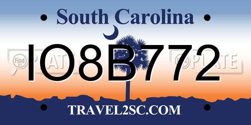 IO8B772 South Carolina License Plate