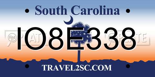 IO8E338 South Carolina License Plate