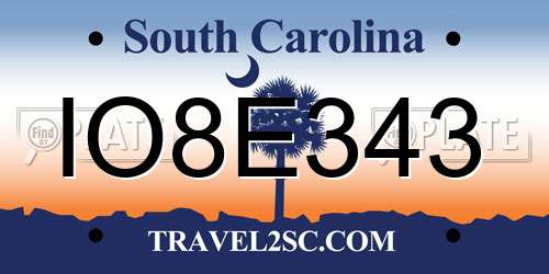 IO8E343 South Carolina License Plate